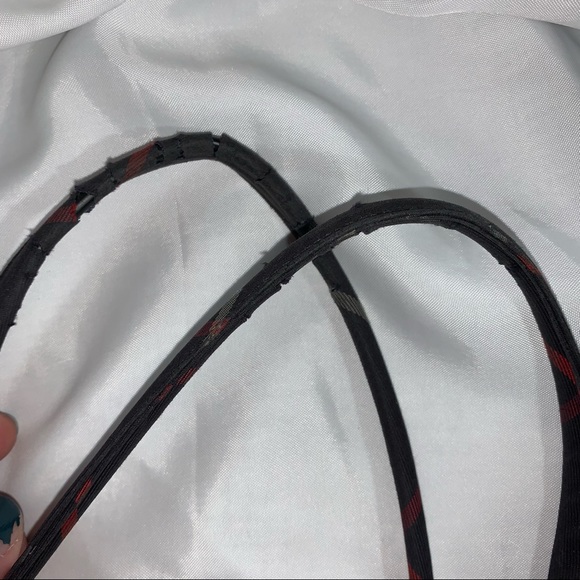 B)  BURBERRY blue treated canvas window pane PLAID tote - Picture 5 of 7